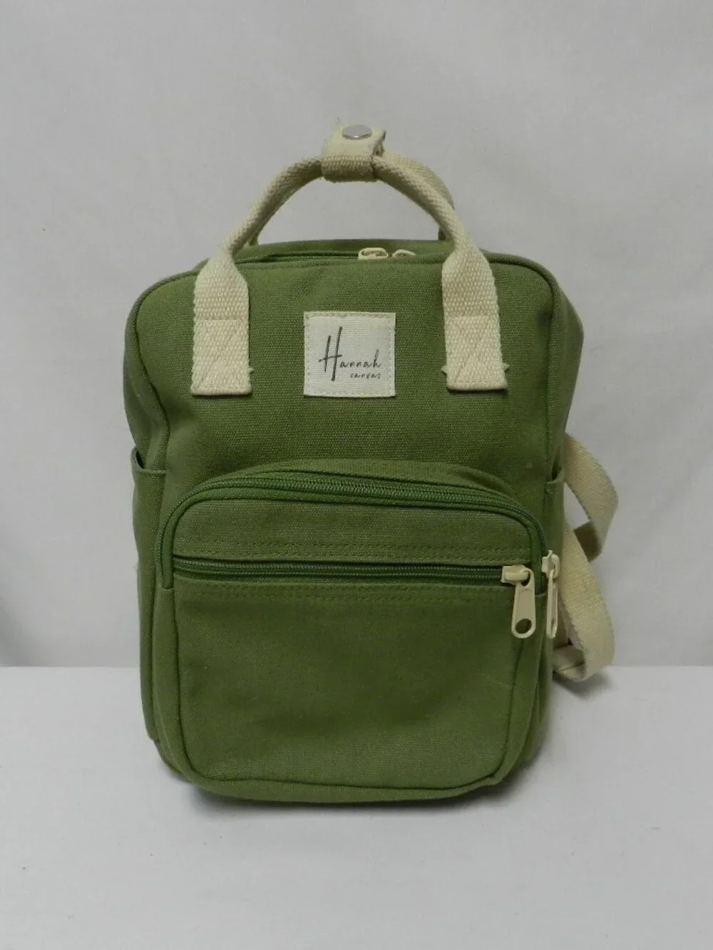 Hannah AKI Canvas small green backpack purse bag zip around adjustable pockets